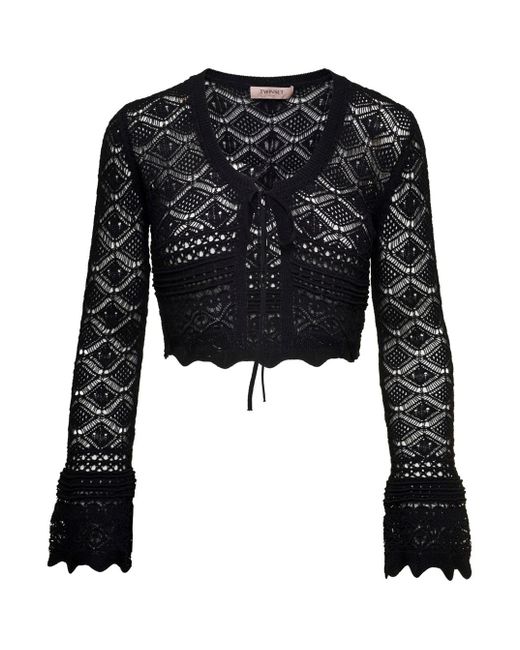 Twin Set Black Sweater With Open Knit Work