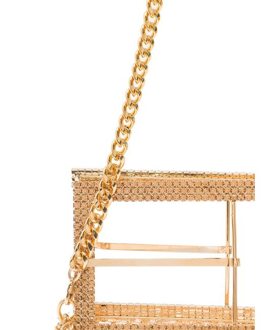 Silvia Gnecchi Natural 'downtown Bag' Gold-colored Shoulder Bag With Maxi Buckle In Metal Mesh