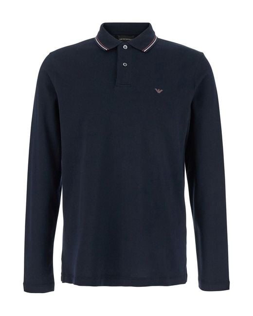 Emporio Armani Blue Long Sleeve Polo for men