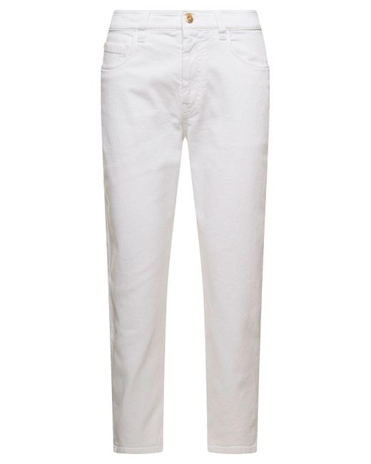 Brunello Cucinelli White 5 Pockets Jeans With Monile Detail In Stretch Cotton Denim