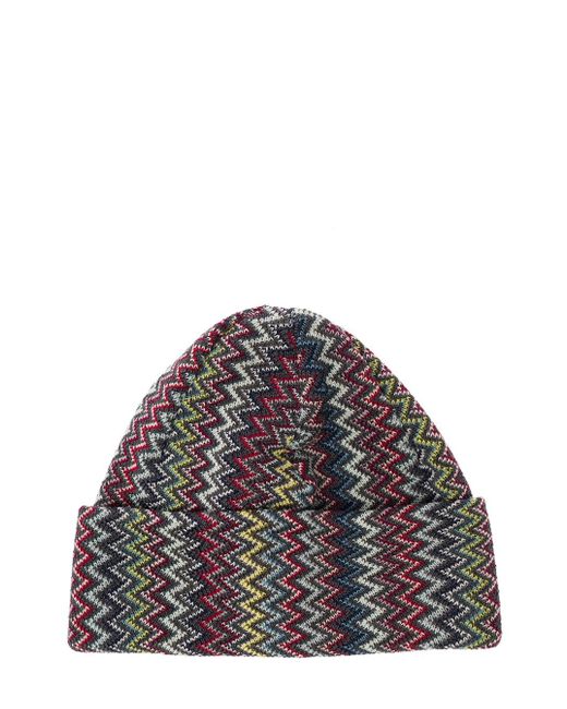 Missoni Gray Multicolor Zigzag-woven Beanie In Wool for men