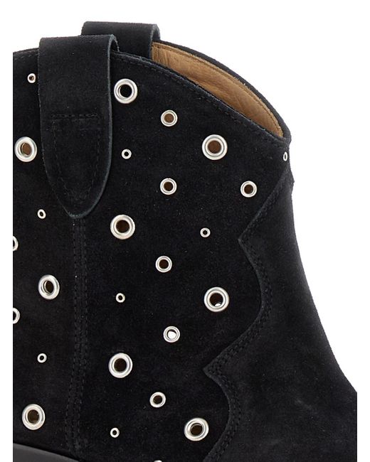 Isabel Marant Black 'Dewina' Western Ankle Boots With Studs