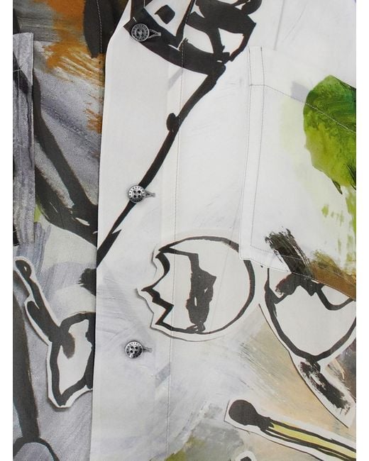 Vivienne Westwood Green Long-Sleeved Shirt With Camp Collar And All-Over Graphic Print for men
