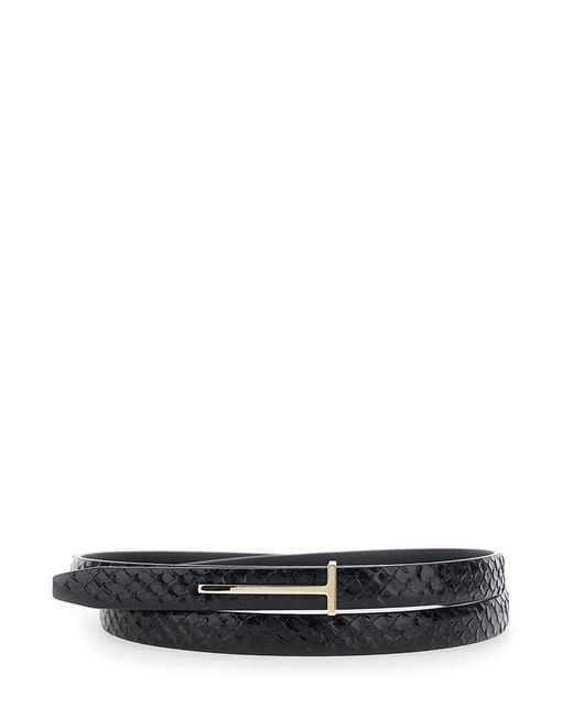 Tom Ford White Semi Shiny Printed Python F/C Belt