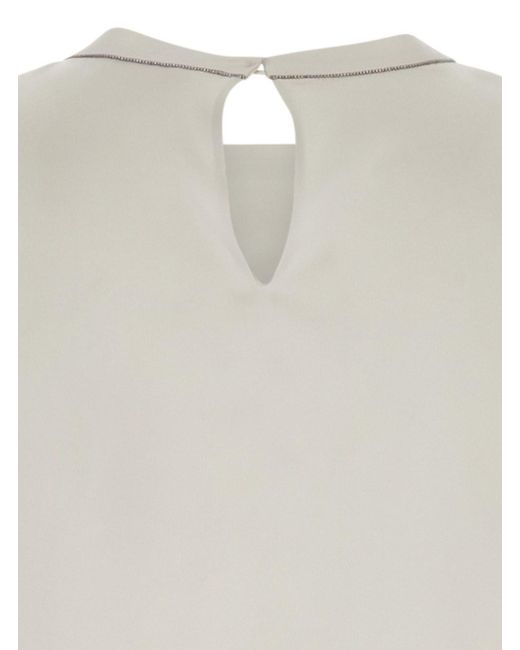 Brunello Cucinelli White Cap-Sleeve Satin Top