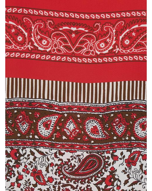 P.A.R.O.S.H. Red Silk Caftan With V-Neck And All-Over Bandana Motif Fo