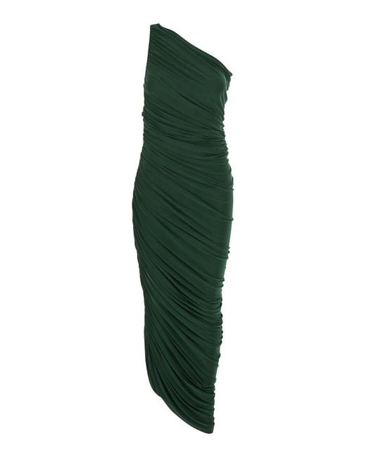 Norma Kamali Green Midi Dress Diana Sleeveless With Asymmetric Design And Draped