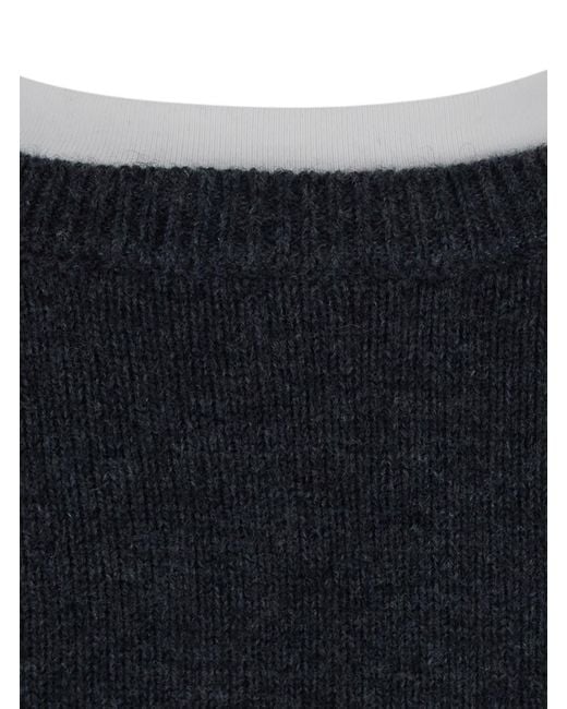 Semicouture Black Aida Popeline And Cashmere Blet Knit Sweater With Round Ne