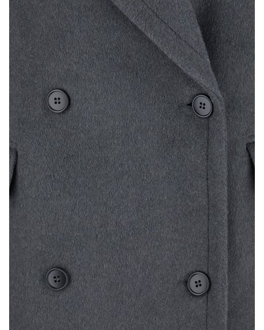 Le Plain Gray Double-Breasted Coat With Wide Notched Revers