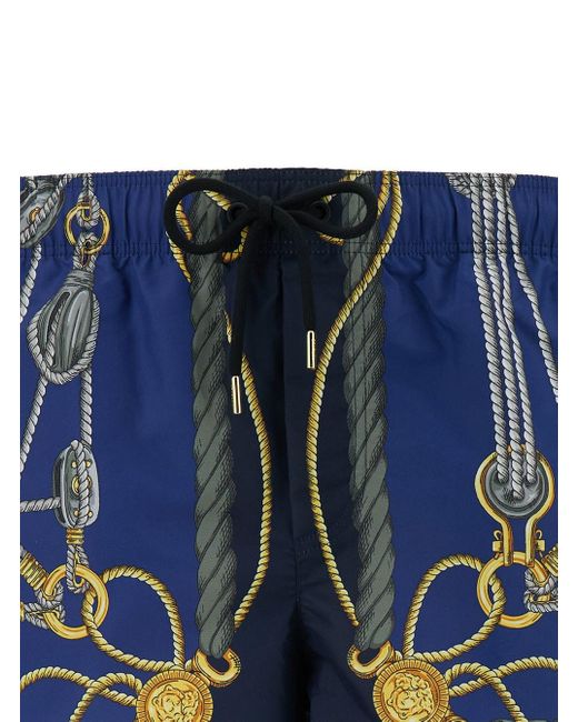 Versace Blue 'Nautical' Smiwsuit Trunks With Barocco Motif for men