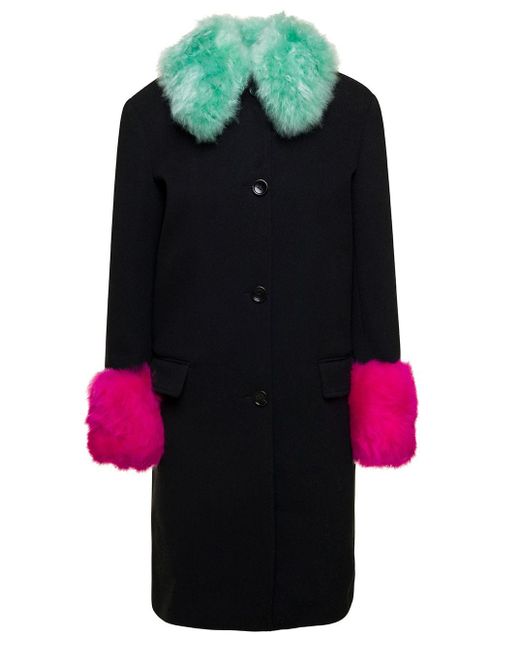 Gucci Black Single-Breasted Coat With Detachable Shearling Collar And