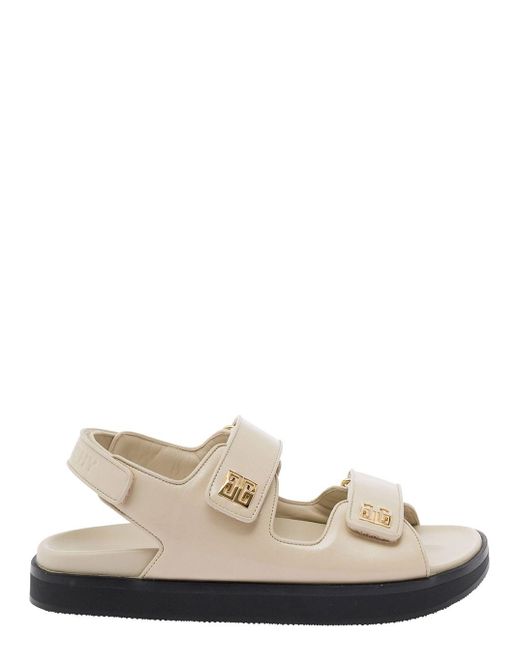 Givenchy Natural Flat Sandals With Straps And 4G Detail