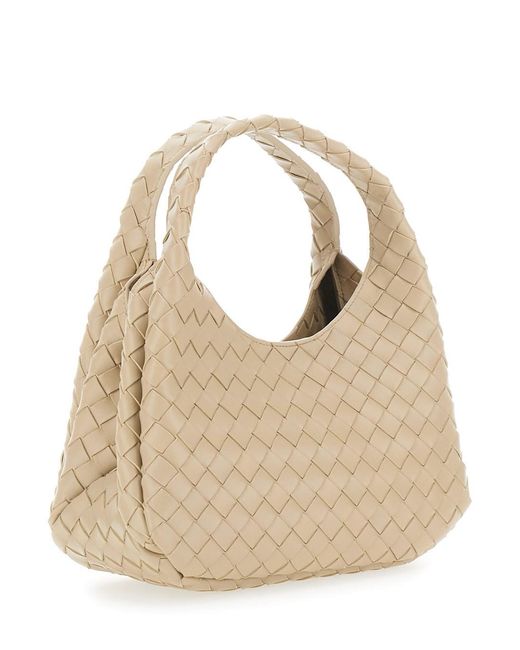 Bottega Veneta Natural Shoulder Bag 'Small Campana Intrecciato 15 Nappa 19' With Ecoleather Intreccio Design