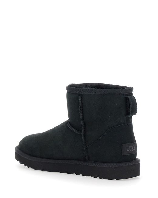 Ugg Black 'Classic Mini' Ankle Boots With Logo Patch On The Rear
