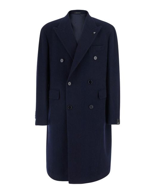 Tagliatore Blue Coat With Notched Revers And Button Front Closure for men