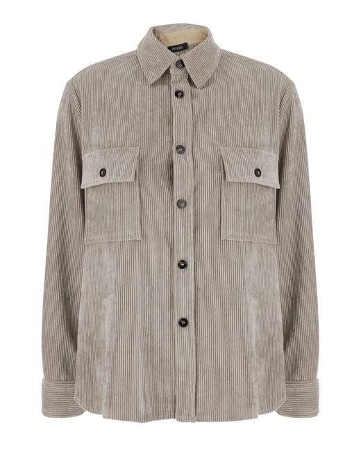 Le Plain Gray Corduroy Shirt With Collar And Long Sleeves