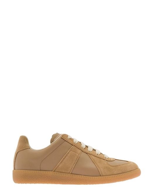 Maison Margiela 'replica' And Brown Low-top Sneakers With Suede Inserts In Leather Woman