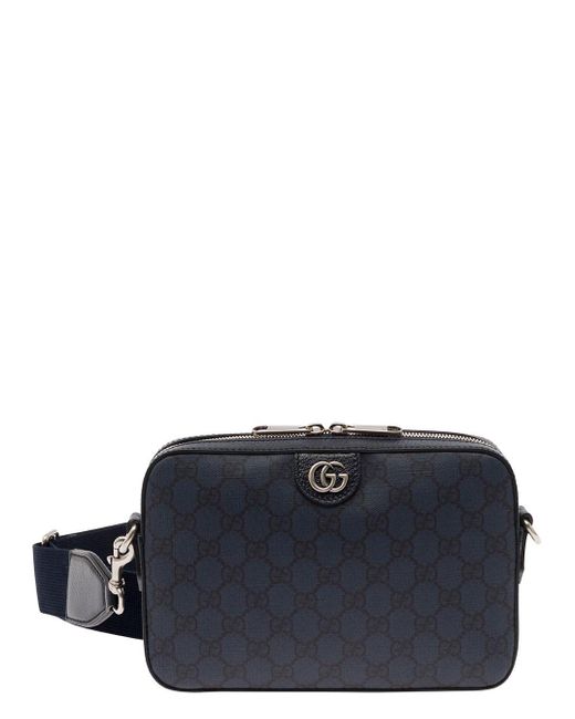 Gucci Blue 'ophidia' E And Black Crossbody Bag With Double G In gg Supreme Canvas for men