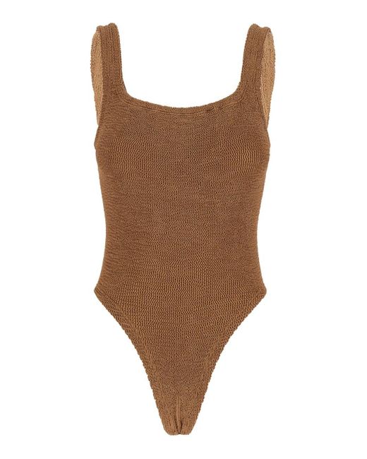 Hunza G Brown One-Piece Swimsuit With Squared Neckline