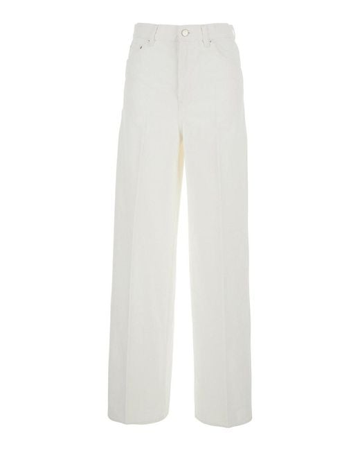 Totême White Wide Leg Jeans With Logo Patch