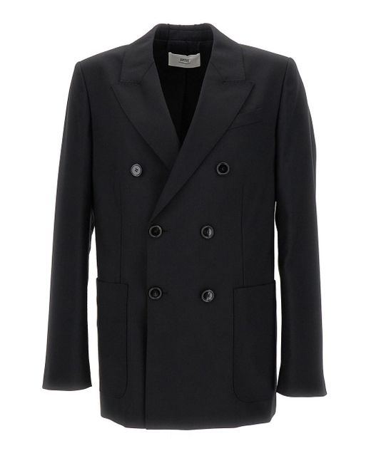 AMI Black Double Breasted Blazer With Buttons for men