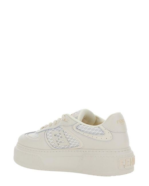 Fendi White 'Match' Sneakers With Mesh Inserts And Embossed Logo On The Back