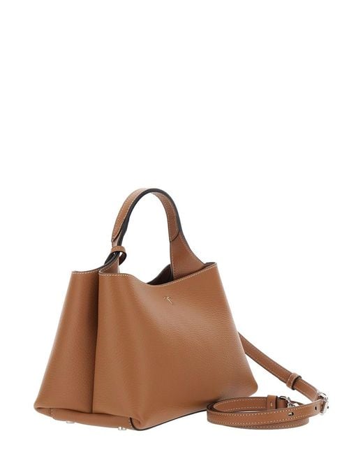 Tod's Brown Handbag With Adjustable And Removable Shoulder Strap And T Plaque Pendant On The Front