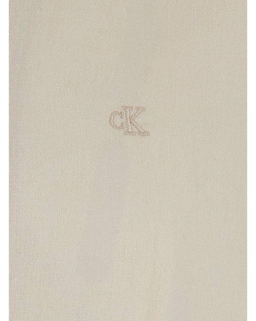Calvin Klein White Shirt Camp Collar Linen for men