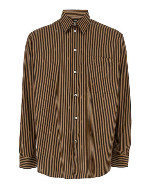 Fendi Brown Striped Shirt for men