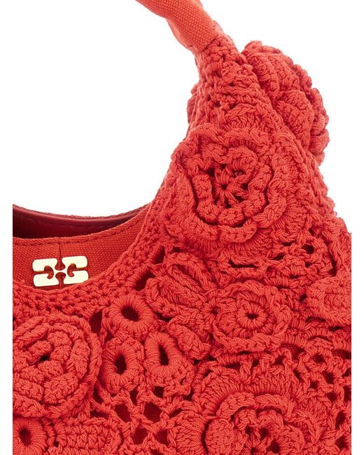 Ganni Red Handbag Hobo Mini Crochet Cotton