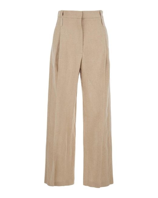 Tela Natural Front Pleated Trousers