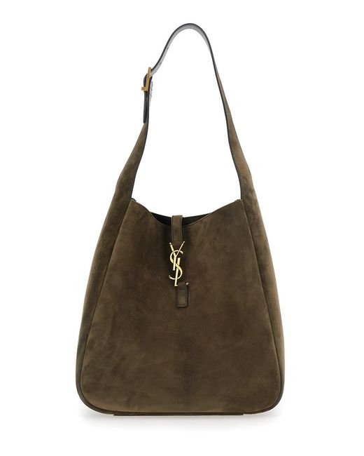 Saint Laurent Brown 'Le 5 A 7' Shoulder Bag With Triomphe Plaque On The Front
