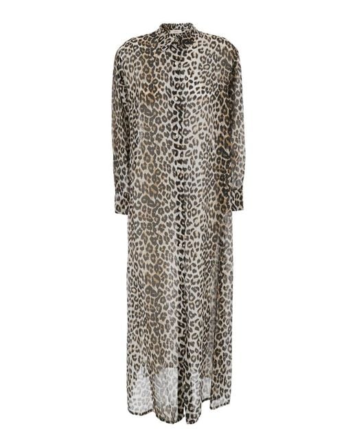 Jucca Gray Long Dress With All-Over Leopard Print