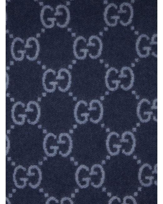 Gucci Blue Scarf With All-Over Gg Motif And Fringed Hem for men