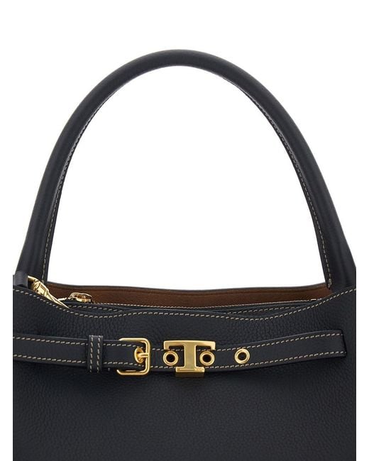Tod's Black 'T-String' Handbag With Adjustable And Removable Shoulder