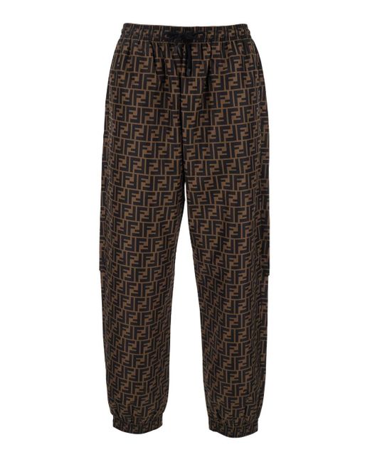 Fendi Gray Pants With All-Over Ff Motif And Elastic Waist for men