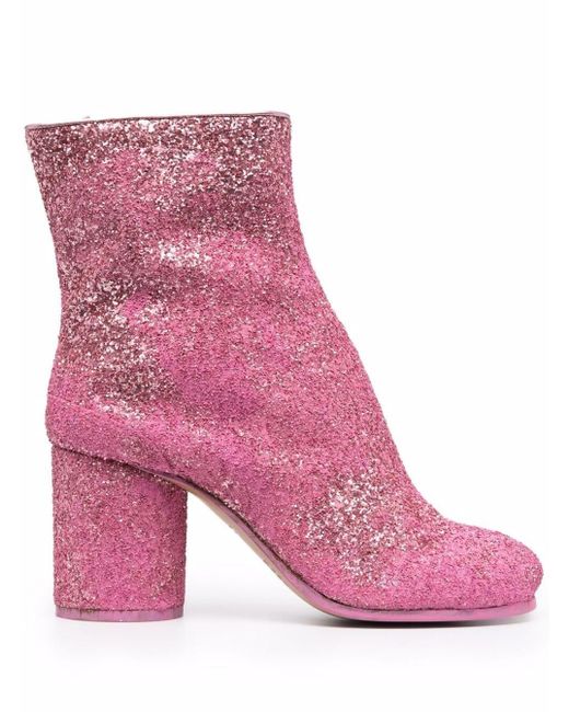 Maison Margiela Pink Tabi Glittery Ankle Boots
