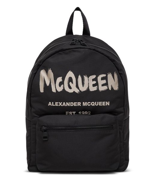 Alexander McQueen Black Metropolitan Graffiti Fabric Backpack With Logo for men