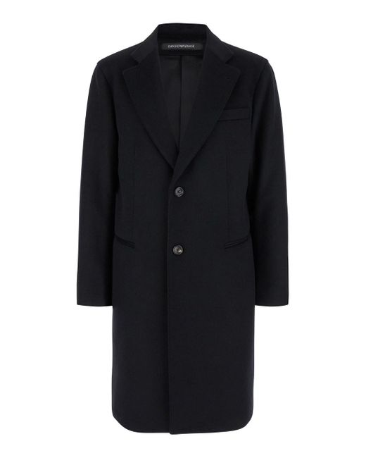 Emporio Armani Black Single-Breasted Coat With Notched Revers for men