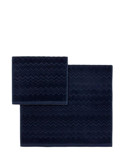 Missoni Blue Towel Set With Zigzag Motif And Cotton Fabric