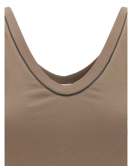 Brunello Cucinelli Brown Rib Tank Top With Monile Detail