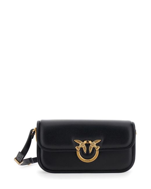 Borsa A Tracolla 'Love Box Baguette' Con Placca Love Birds Sul F di Pinko in Black