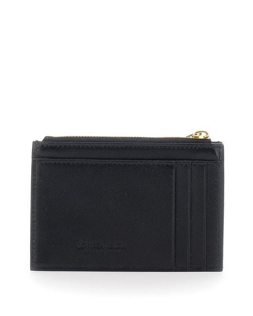 Bottega Veneta Black Cardholder With Intrecciato Motif On The Front An