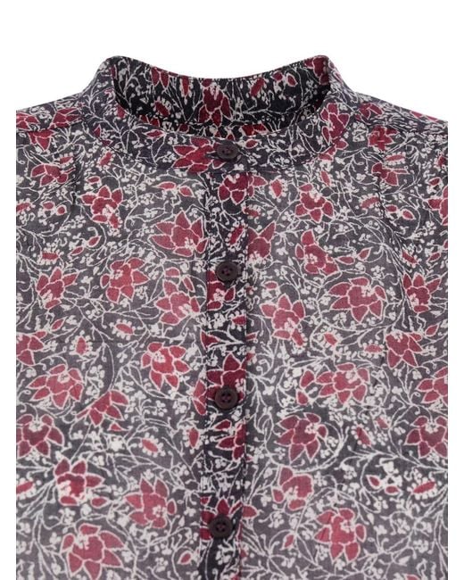 Isabel Marant Purple 'Maria' Blouse With Henry Neckline With Buttons And Floral Print