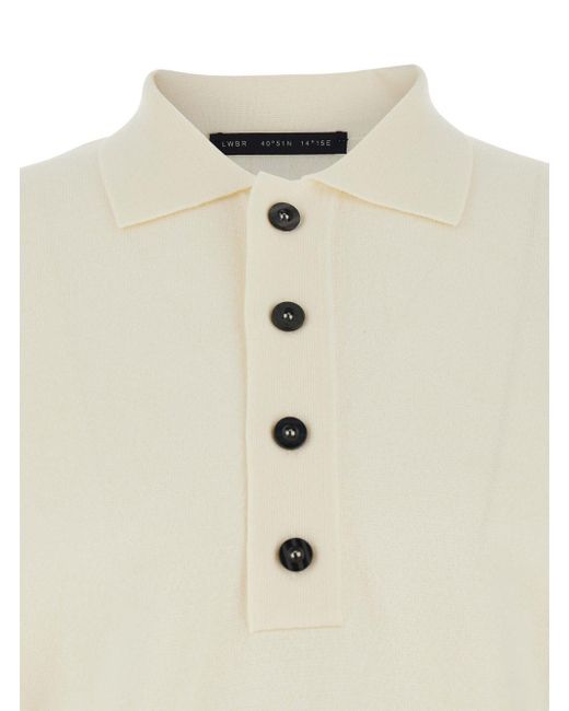 Low Brand White Sweater With Polo Shirt Style Collar And Long Sleeves for men