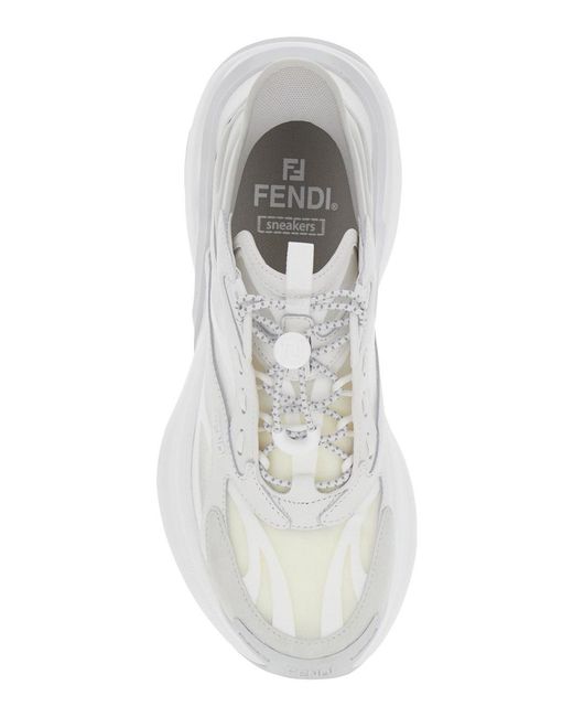 Fendi White 'F-Light' Low Top Sneakers With Ff Motif On The Side And Chunky Sole