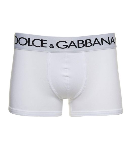 Boxer Con Banda Logata A Contrasto di Dolce & Gabbana in Blue da Uomo
