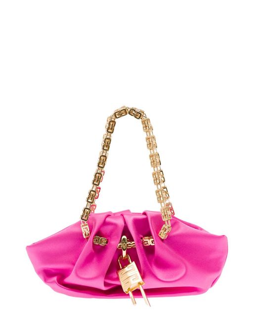 Givenchy Pink Kenny Mini Handbag In Satin With Draped Effect With 4g Chain Handle And 4g Padlock Details Woman