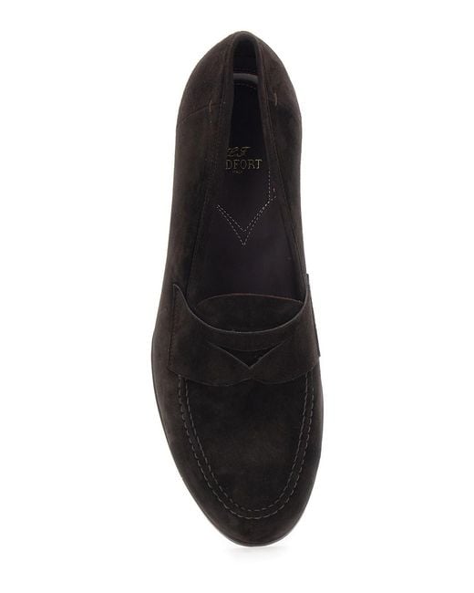 Lidfort Black Loafers With Rounded Toe And Contrast Stitching for men