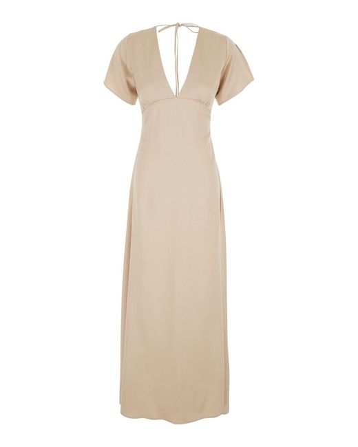 Le Plain Natural Long Dress With Bow